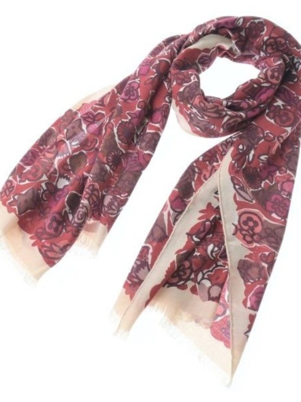 Louis Vuitton Shawl Cashmere Silk Red Brown Pink Scarf